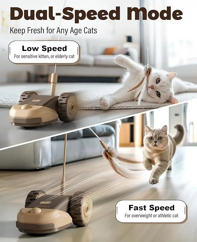 3-in-1 Interactive Cat Toy Indoor Automatic Moving Mouse Cat Toys Self Play with 2pcs Feather Tails for Bored Adult Cats Kittens