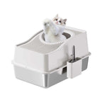 Custom Semi-Enclosed Stainless Steel Cat Litter Box With Ventilated Lid High Walls Anti Splash Top Entry Cat Toilet with Handle