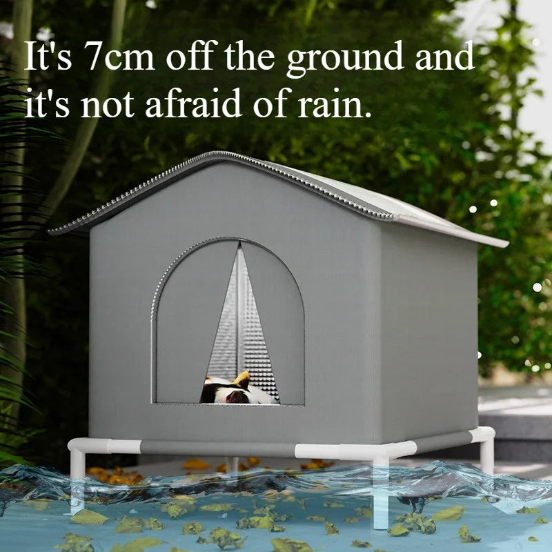 Winter Outdoor Cat House Waterproof and Cold-Resistant Spacious Enclosed Tent with Warm Mat and Foldable Oxford Fabric