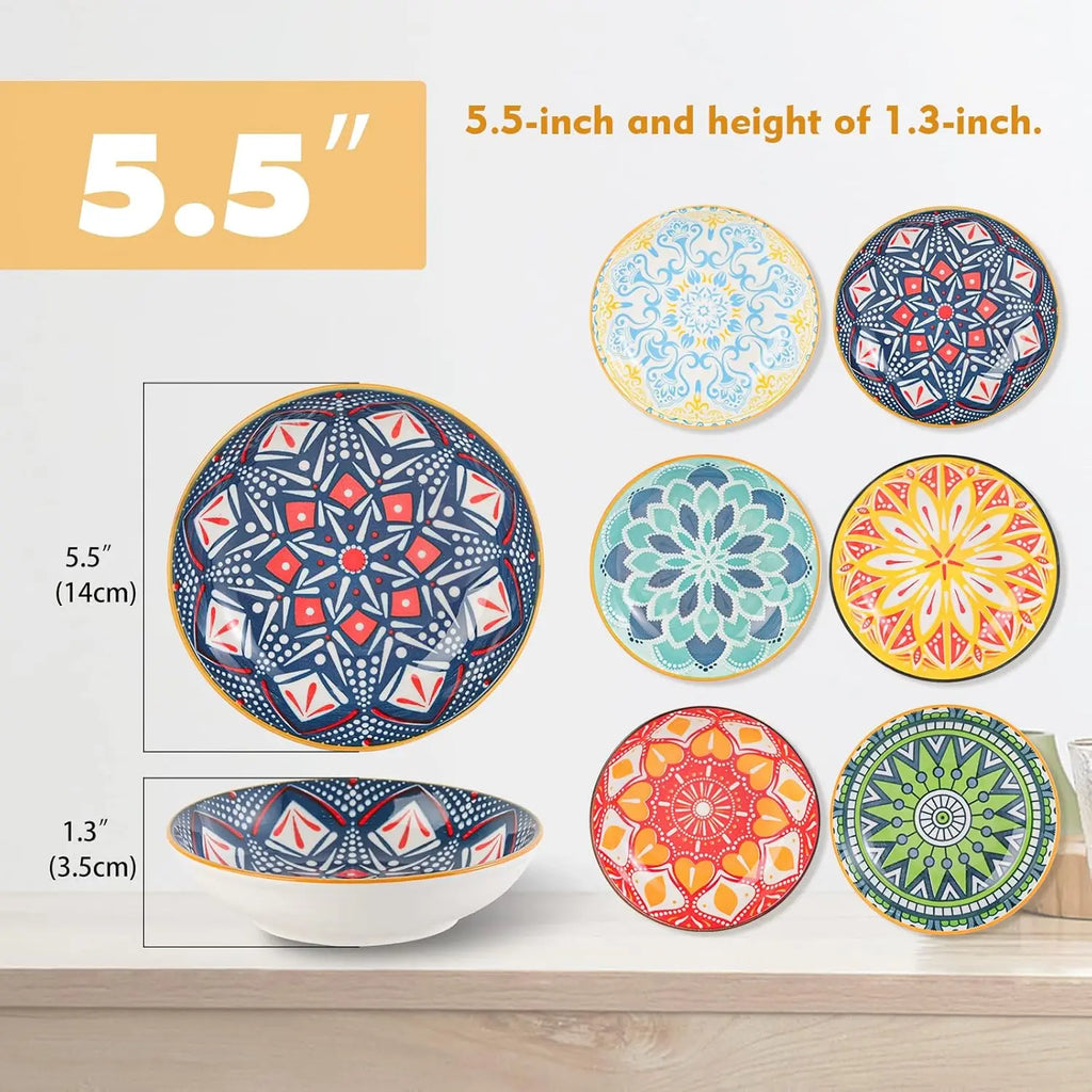 Ceramic Cat Bowls for Food Colorful Cute Cat Bowl Set of 6 Wide Shallow Whisker Friendly Microwave and Dishwasher Safe