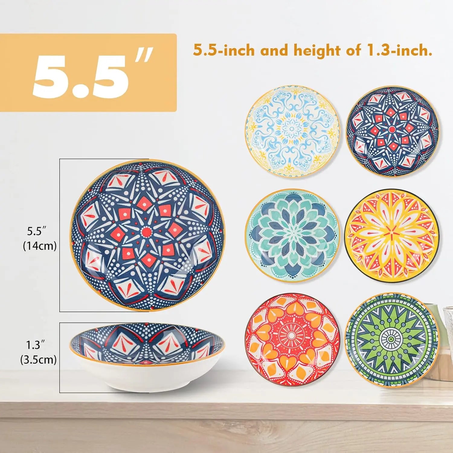 Ceramic Cat Bowls for Food Colorful Cute Cat Bowl Set of 6 Wide Shallow Whisker Friendly Microwave and Dishwasher Safe