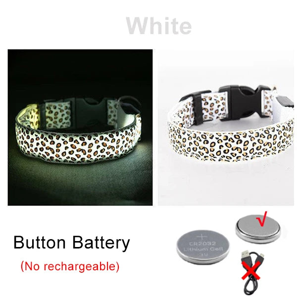 Adjustable Nylon LED Dog Collar Luminous Leopard Print Glowing Lights Electronic Pet Collars Night Safety Flashlight LED Collars