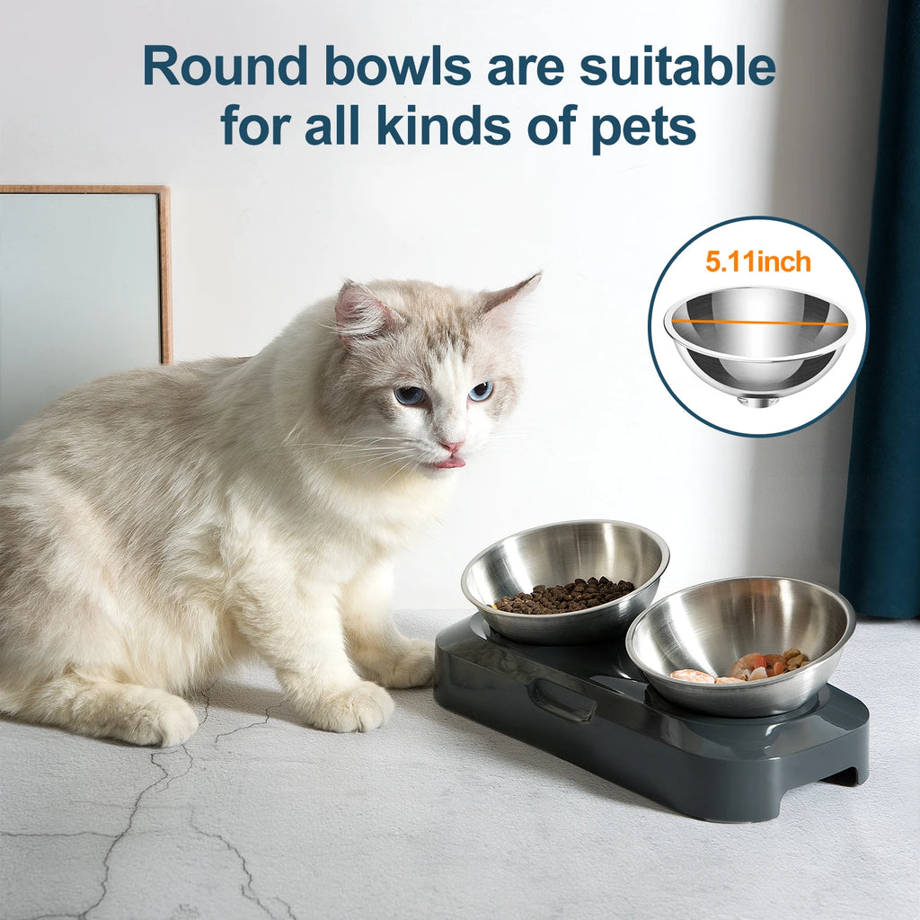 Stainless Steel Pet Bowl Cat Double Bowls With Raised Stand Non-slip Cat Food Water Dog Bowls Neck Care Dog Feeder Pet Supplies