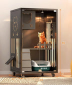 Retro Solid Wood Cat Cage for Living Room Cat House Two-layer One-piece Movable Light Luxury Creative Household Cage for Cats