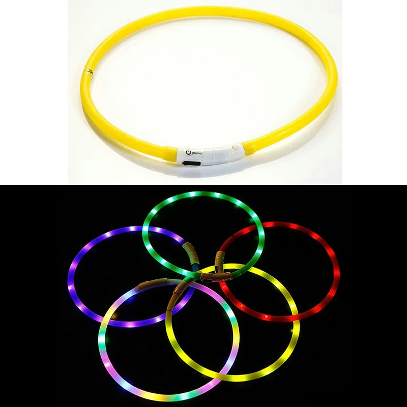 Adjustable LED Glowing Dog Collar Rechargeable Anti-Lost Night Light Harness Luminous Nylon Dog Supplies with Flashing Feature