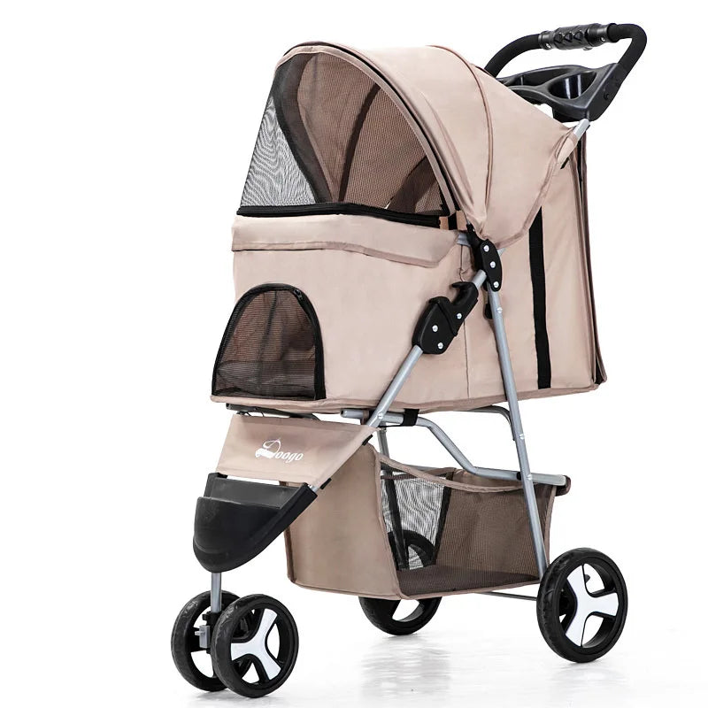 Dog Stroller Pet Trrolley for Small Medium Dogs Cats Foldable Dog Jogging Cage Travel Carrier with Cup Holder and Storage Basket