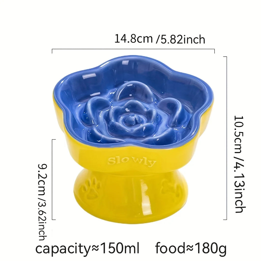 Colorful High-Footed Slow Feeder Ceramic Cat Bowls Anti-Spill Neck Protecting Pet Bowl for Small Dogs and Cats