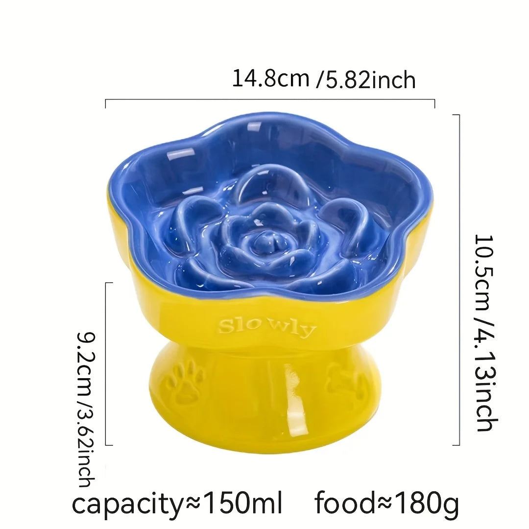 Colorful High-Footed Slow Feeder Ceramic Cat Bowls Anti-Spill Neck Protecting Pet Bowl for Small Dogs and Cats
