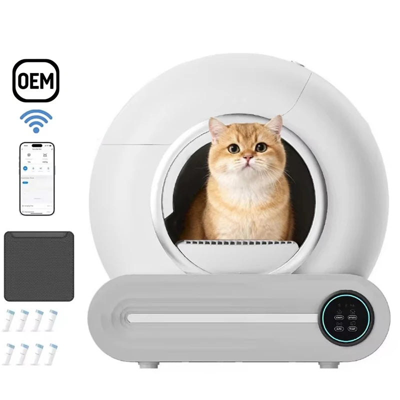 OEM Automatic Cat Litter Box Self Cleaning Litter Box Semi-Enclosed 65L Cat Litter Box Cat Toilet Litter Tray Cat Products