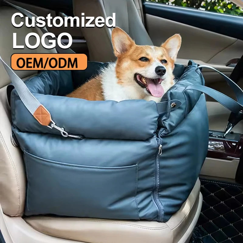 Luxury Faux Leather Dog Beds with Safety Buckles Customizable OEM Pet Booster Dog Car Seat for Cats & Dogs Custom LOGO