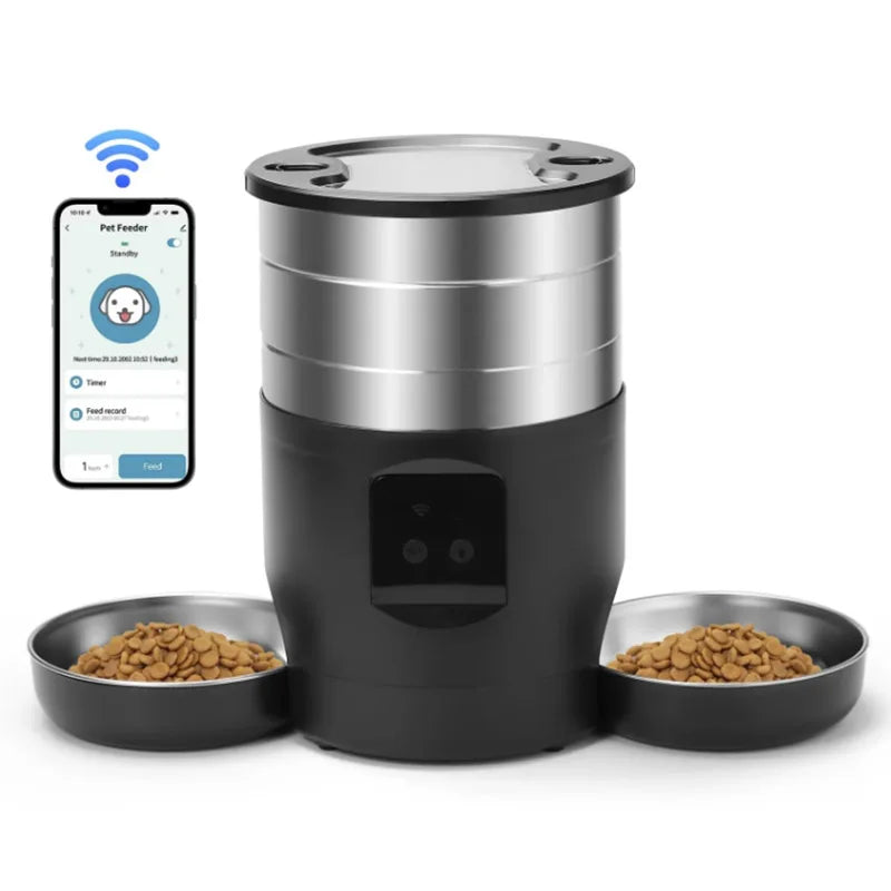 4.5L Smart APP Control Automatic Cat Feeder with Recording Stainless Steel Smart Pet Feeder Automatic for Cats Dogs
