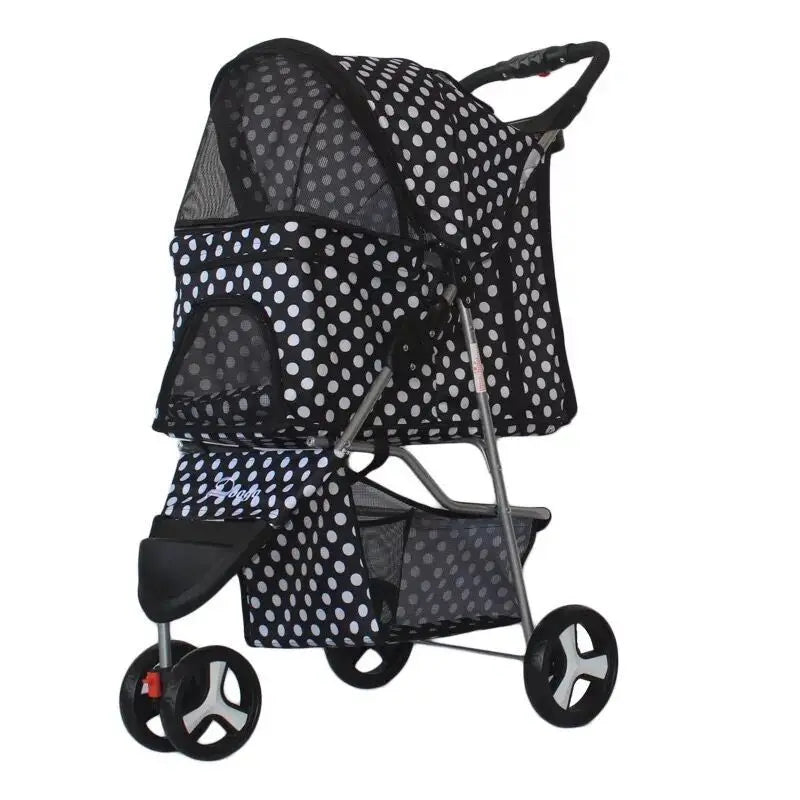 Dog Stroller Pet Trrolley for Small Medium Dogs Cats Foldable Dog Jogging Cage Travel Carrier with Cup Holder and Storage Basket
