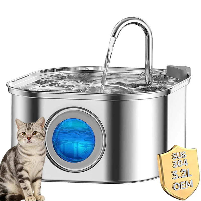 Stainless Steel Cat Water Fountain 3.2L Pet Water Fountain Pet Water Dispenser Automatic Cat Fountain Dog Bowls Cat Products