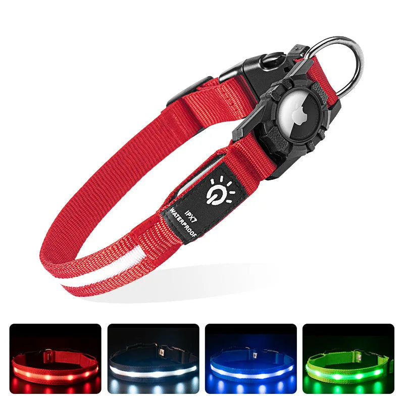 Waterproof IPX 7 Dog Collars for AirTag Protector Luminous Electronic Pet Collar for Air Tag Anti-lost USB Charging Pet Supplies