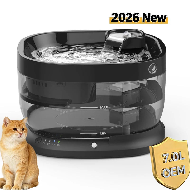 2026New Custom 7L Large Capacity Dog Water Fountain OEM ODM Wireless Dispenser 10000mAh 60 Days Battery for Multi-Cats Dogs Pet