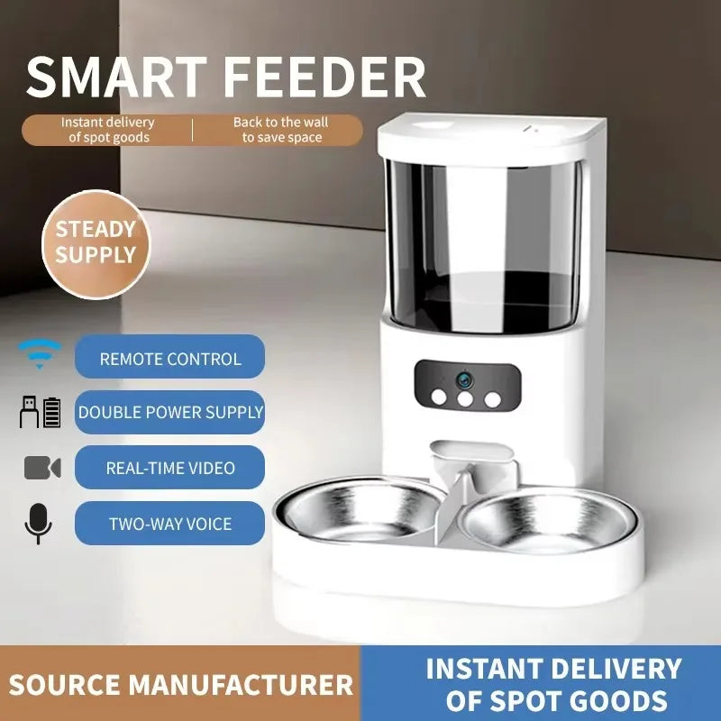 OEM 4L Smart WIFI APP Control Automatic Cat Feeder with Camera Smart Cat Feeder Stainless Steel Bowls Pet Feeder HD Pixel