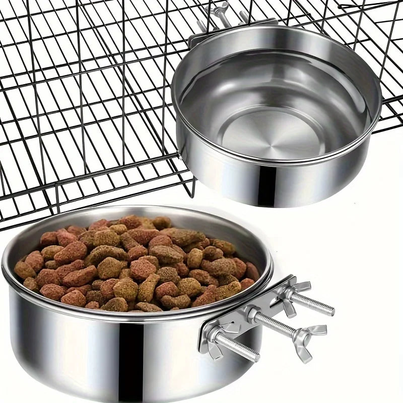 Stainless Steel Dog Bowl Dog Food and Water Bowls Anti-Spill Hanging Pet Bowl with Screw for Cage Dog Feeder