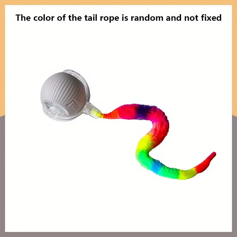 Automatic Rolling Cat Ball Toy with LED Lights Colorful Tail USB Rechargeable Fits All Cat Sizes Indoor Interactive Cat Toy