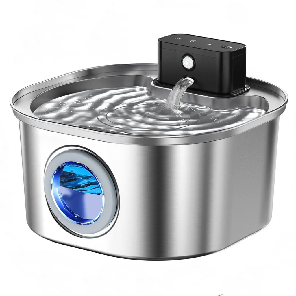 108oz/3.2L Wireless Cat Water Fountain Stainless Steel OEM 4000mah Battery Operated Automatic Pet Water Dispenser 2 1 Portable