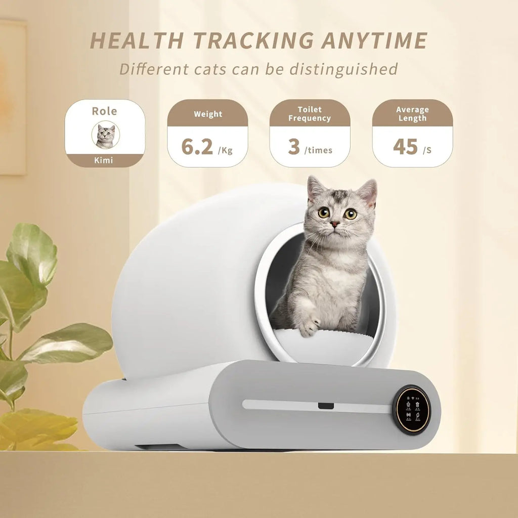 Smart Cat Litter Box with Automatic APP Control 65L+9L Large Capacity Easy Clean Self-Cleaning Cat Toilet