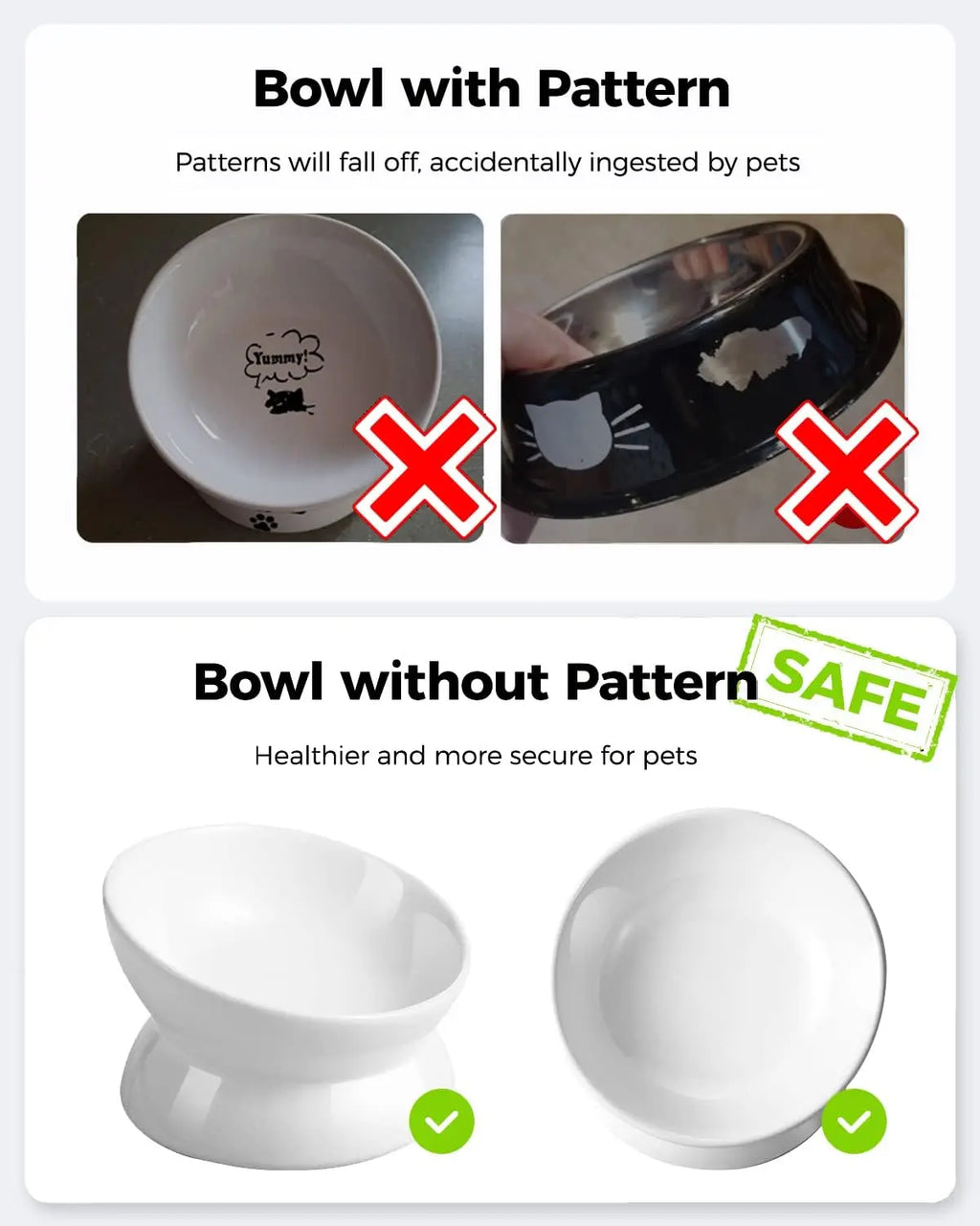 Elevated Cat Food Bowl 5 Oz Ceramic Raised and Tilted Water Bowl Anti Vomiting and Protect Pets' Spines Dishes for Small Dog Cat