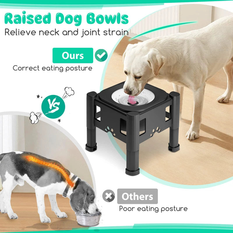 Stainless Steel Elevated Dog Bowls Adjustable Raised Pet Water Bowl Non-Slip Puppy Cat Slow Water Feeder 2.2L/75oz No Wet Mouth