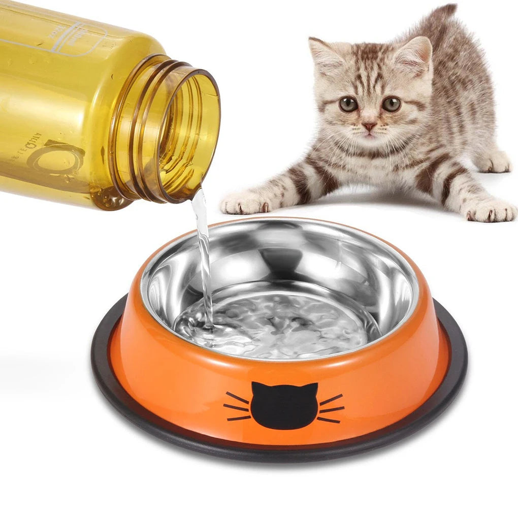 Stainless Steel Cat Bowls Pet Steel Bowl Set Food Water Bowl for Dogs and Cats Anti-skid Feeder Supplies for Small Dogs Cats