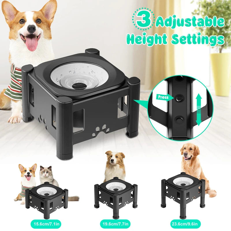 Stainless Steel Elevated Dog Bowls Adjustable Raised Pet Water Bowl Non-Slip Puppy Cat Slow Water Feeder 2.2L/75oz No Wet Mouth
