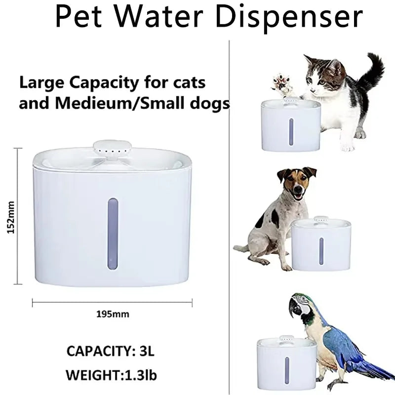 3L Eco-Friendly Plastic Automatic Cat Water Fountain with Water Level Window Replacement Filters Pet Water Dispenser