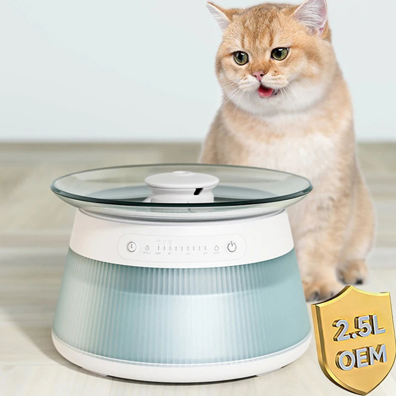 3.5L Smart Glass Cat Water Fountain with Sensor No Filter Required Wastewater Separation Wireless 4000mAh Battery OEM ODM