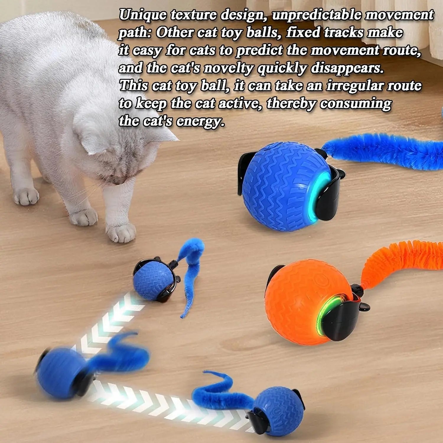 2Pack Interactive Cat Toy for Indoor Cats Speedy Ball with Tail Automatic Moving Cat Balls for Bored Indoor Adult Cats