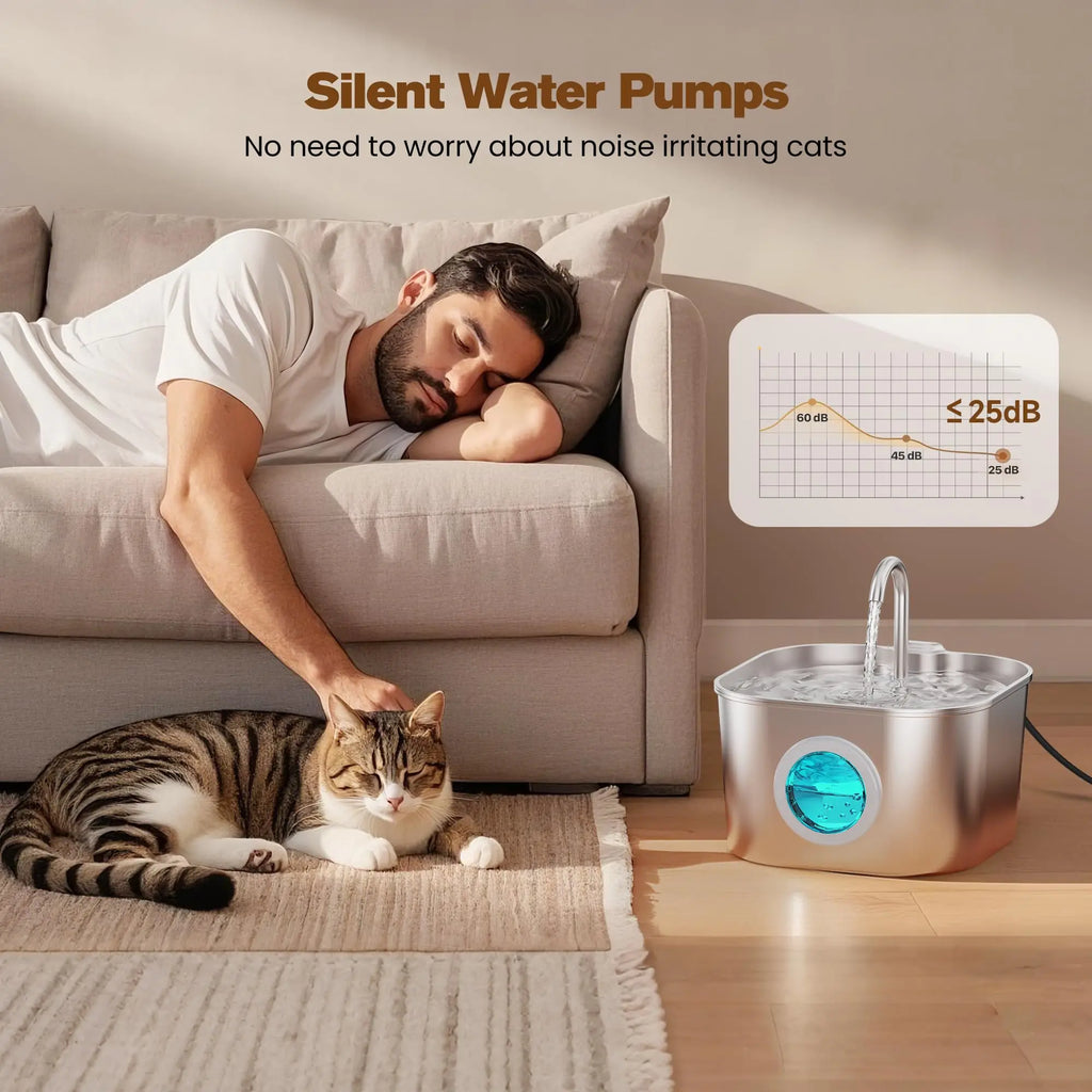 2.2L Stainless Steel Automatic Pet Water Dispenser Wholesale Cat Water Fountain with Water Level Window Cat Products