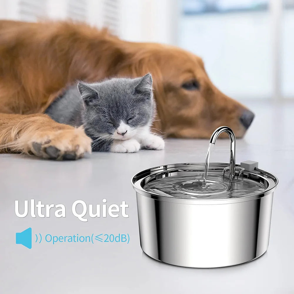 Best Seller OEM 3.2L Stainless Steel Cat Water Fountain Automatic Pet Water Dispenser with Charging Power Source