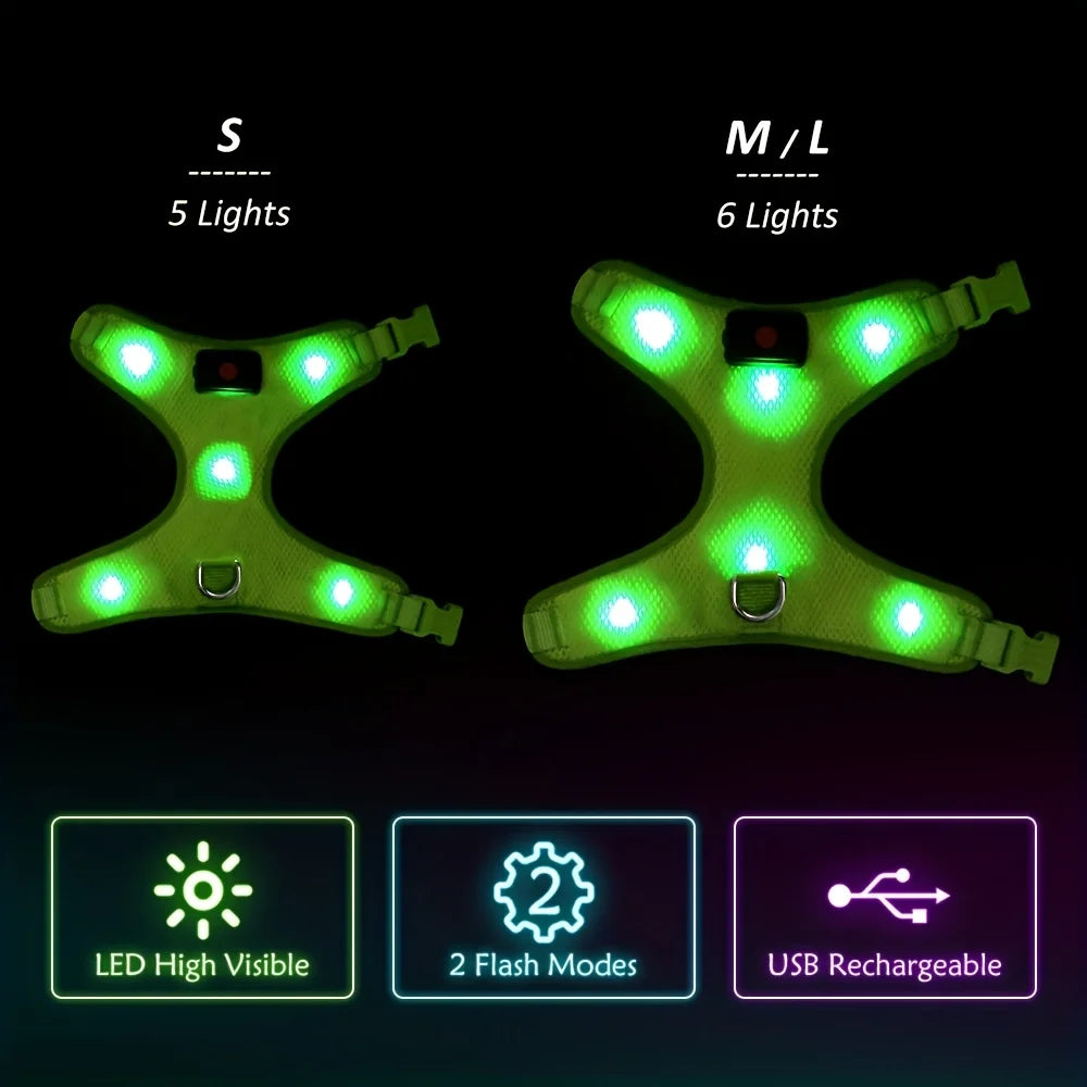 Light up LED Dog Harness No Pull Rechargeable Dog Vest with Detachable Battery Washable Nylon Harness for Small Medium Large Dog