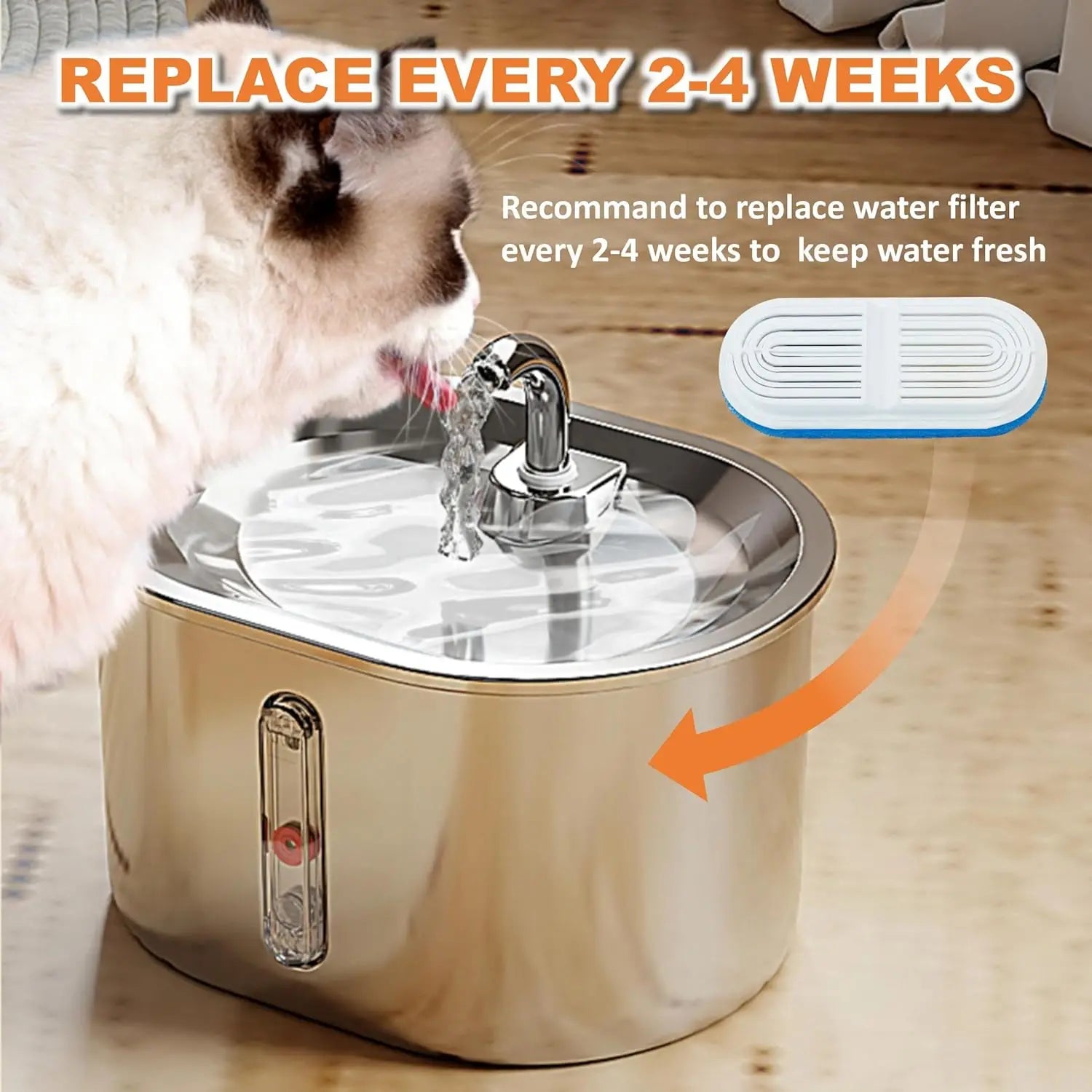 8pcs Cat Water Fountain Replacement Filters Carbon + Foam Filters Replacement Filters for 2.6L Stainless Steel Cat Fountain