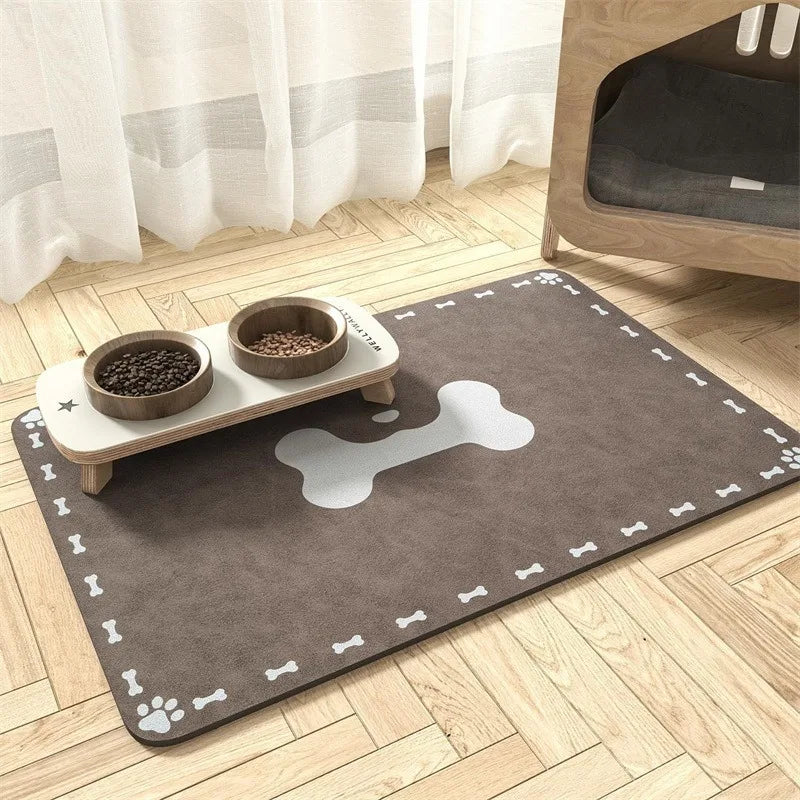 Non Slip Silicone Pet Food Mat Rapid Absorbent Dog Cat Square Bone Shaped Feeding Mat