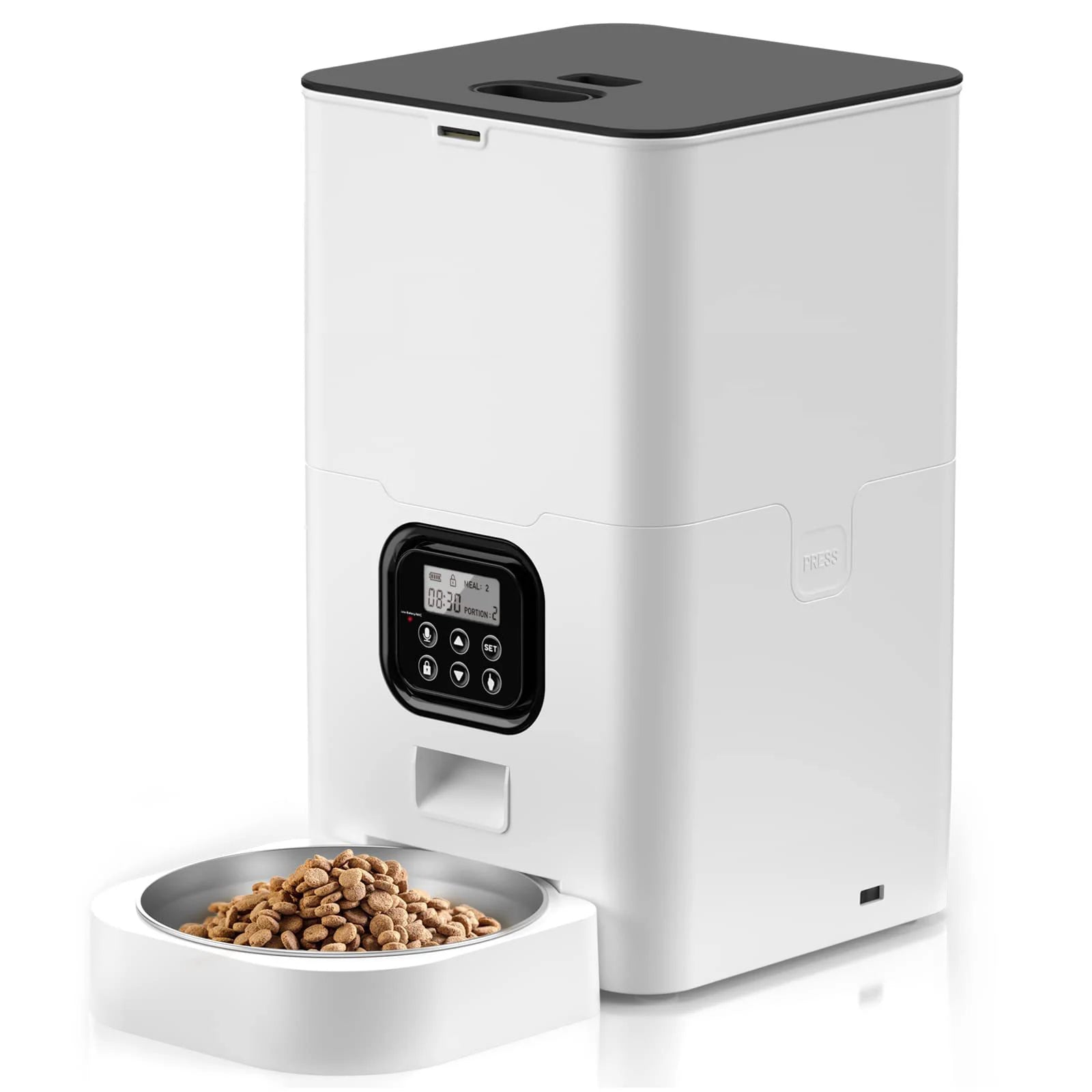 6L Stainless Steel Solid Automatic Cat Feeders Timed Dry Food Dispenser with Button Control 10s Voice Recorder Smart Pet Feeder