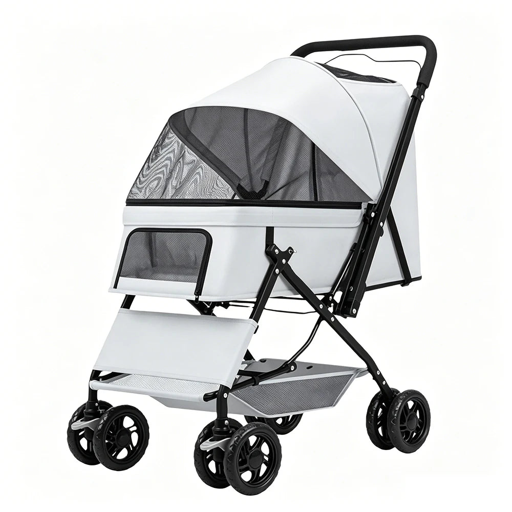 4 Wheels Pet Travel Trolley Dog Jogger Stroller with Cup Holder and Storage Basket Pet Pushchair for Small Medium Cats Dogs
