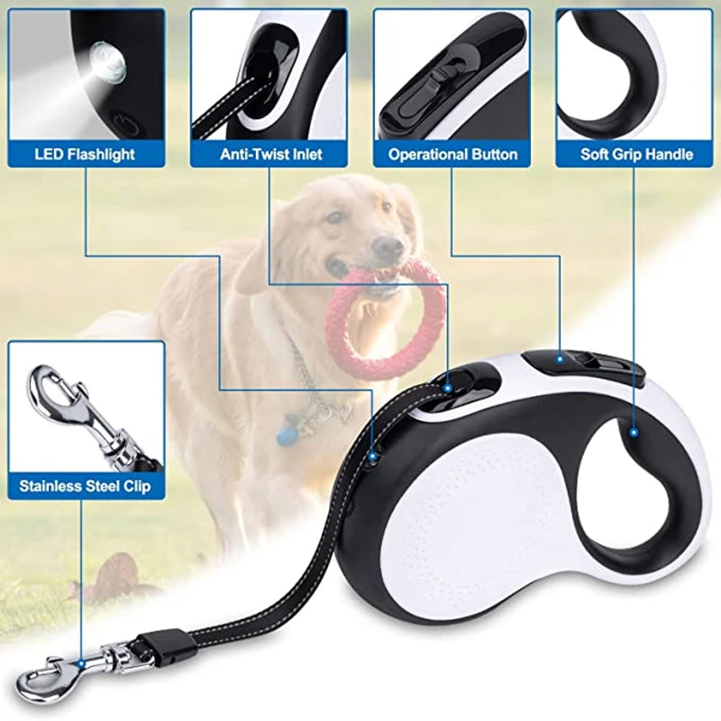 5M Dog Leashes LED Light Retractable Pet Leads Traction Rope Belt Durable Automatic Large Dog Cat Walk Leash Design Dog Products