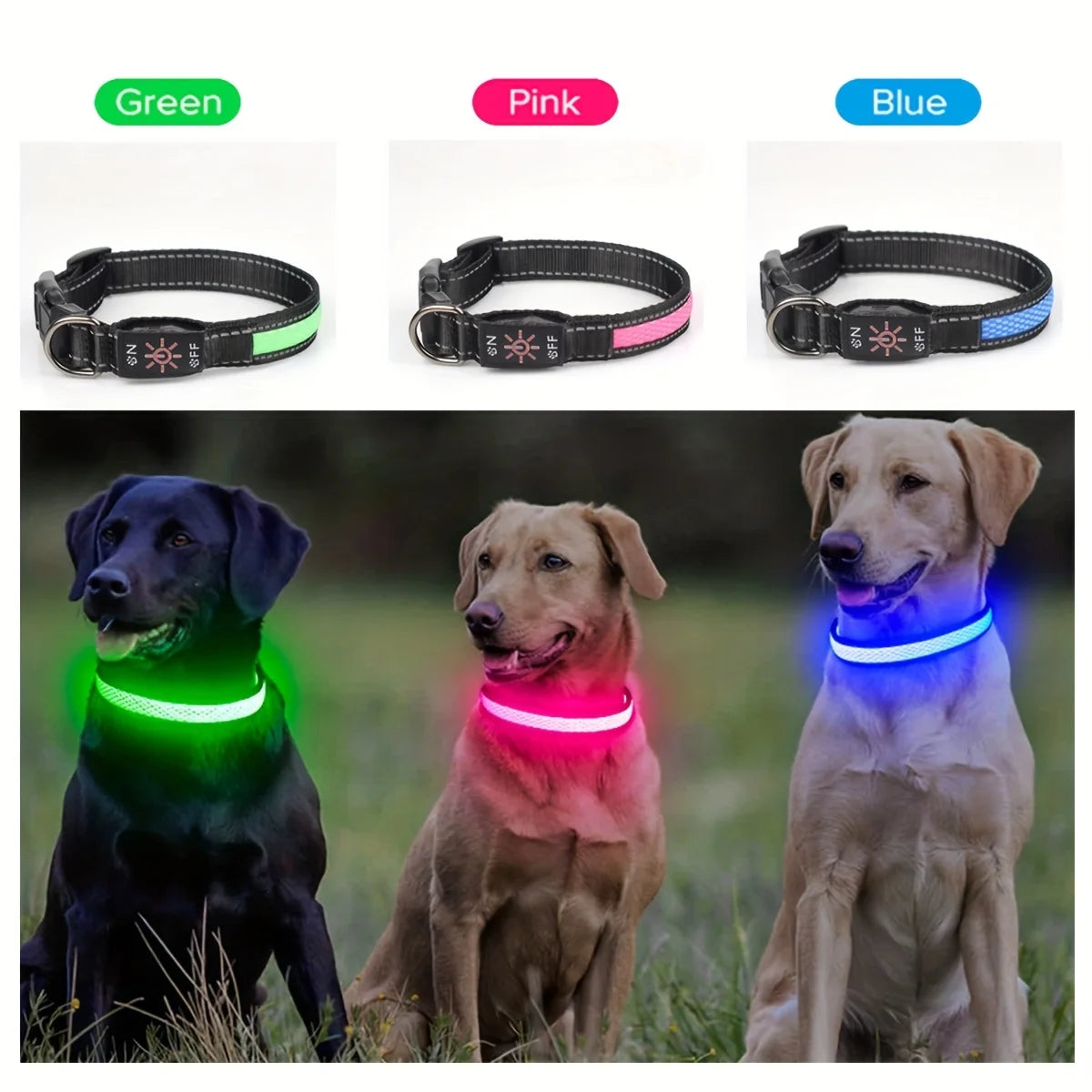 Waterproof LED Dog Collar Rechargeable Dog Light up Collar Keep Pet Safe at Night Walks Adjustable for Small Medium Large Dogs