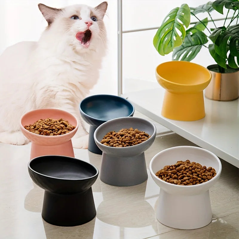 Ergonomic Ceramic Cat Bowl Angled Design for Neck Comfort Supportive Elevated Feeder Pet Dining Solution for Indoor Cats