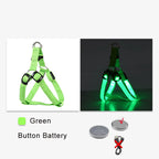 LED Reflective Dog Harness with Lights Nylon Button Battery Pet Safety Vest Adjustable Glowing Dog Harness
