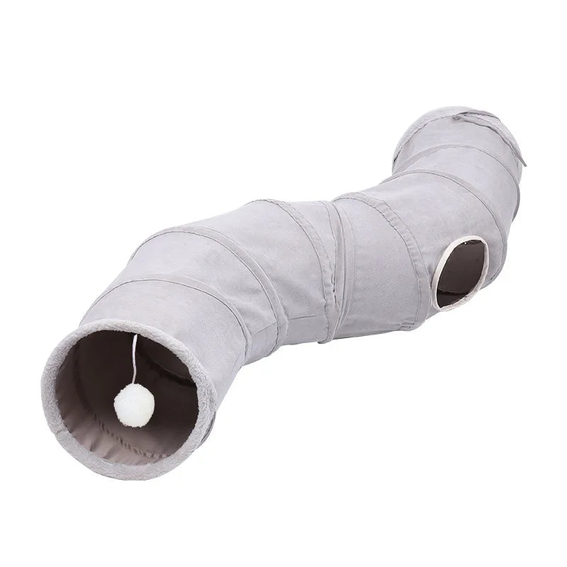 Collapsible Cat Tunnel Cat Toys Play S Shape Tunnel Durable Suede Hideaway Interactive Pet Crinkle Tunnel with Ball Cat Supplies