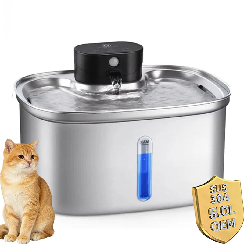 5L 5000mAh Battery Cat Water Fountain Automatic Sensor Stainless Steel Cat Dog Water Fountain Multiple Pet Drinking Bowls