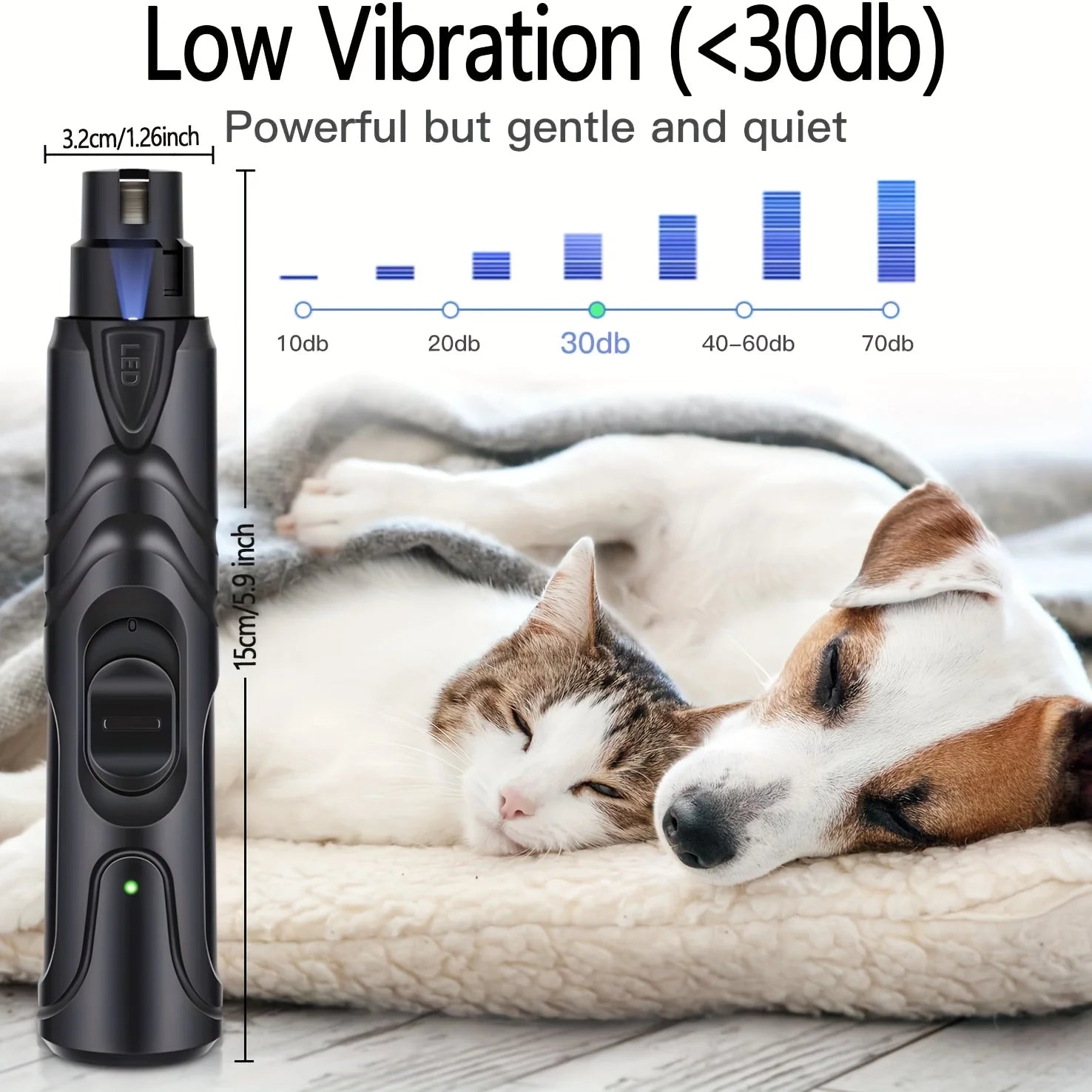 Pet Nail Grinder Low Noise & Vibration LED Rechargeable Dog Claw Care Tool for All Breeds Plastic Pet Smart Dog Nail Grinder
