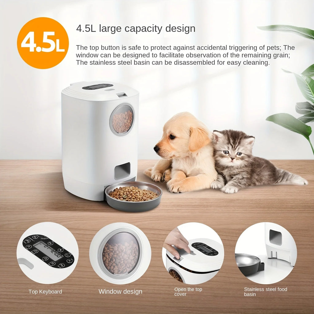 4.5L Automatic Dog Feeder Smart Pet Feeder for Cat and Dogs Auto 4 Meals Feeding Button Control Smart Dog Feeder