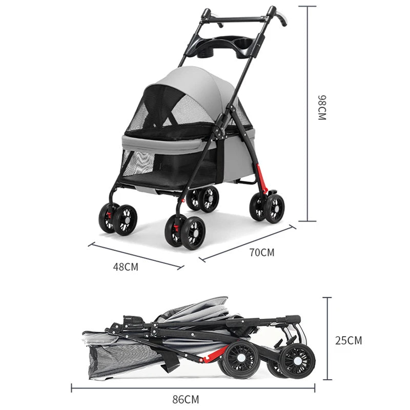 Pet Stroller Small Pull Cart Puppy Dog Walking Cart Lightweight Foldable Oxford Adjustable Zipper for Outdoor Use
