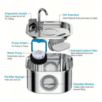 4pcs Filter Cat Water Fountain 3.2L/108oz Stainless Steel Automatic Visual Window Water Dispenser Dog Water Fountain with Filter