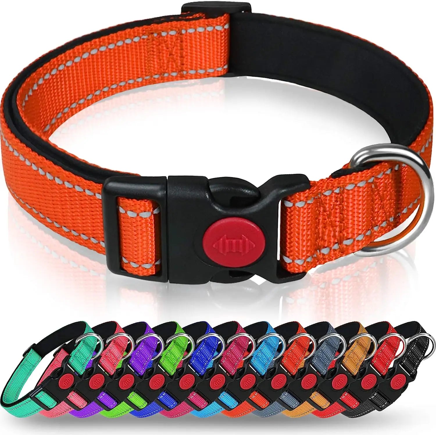 Reflective Personalized Dog Collar with Safety Locking Buckle Adjustable Nylon for Dogs-OEM Custom Logo