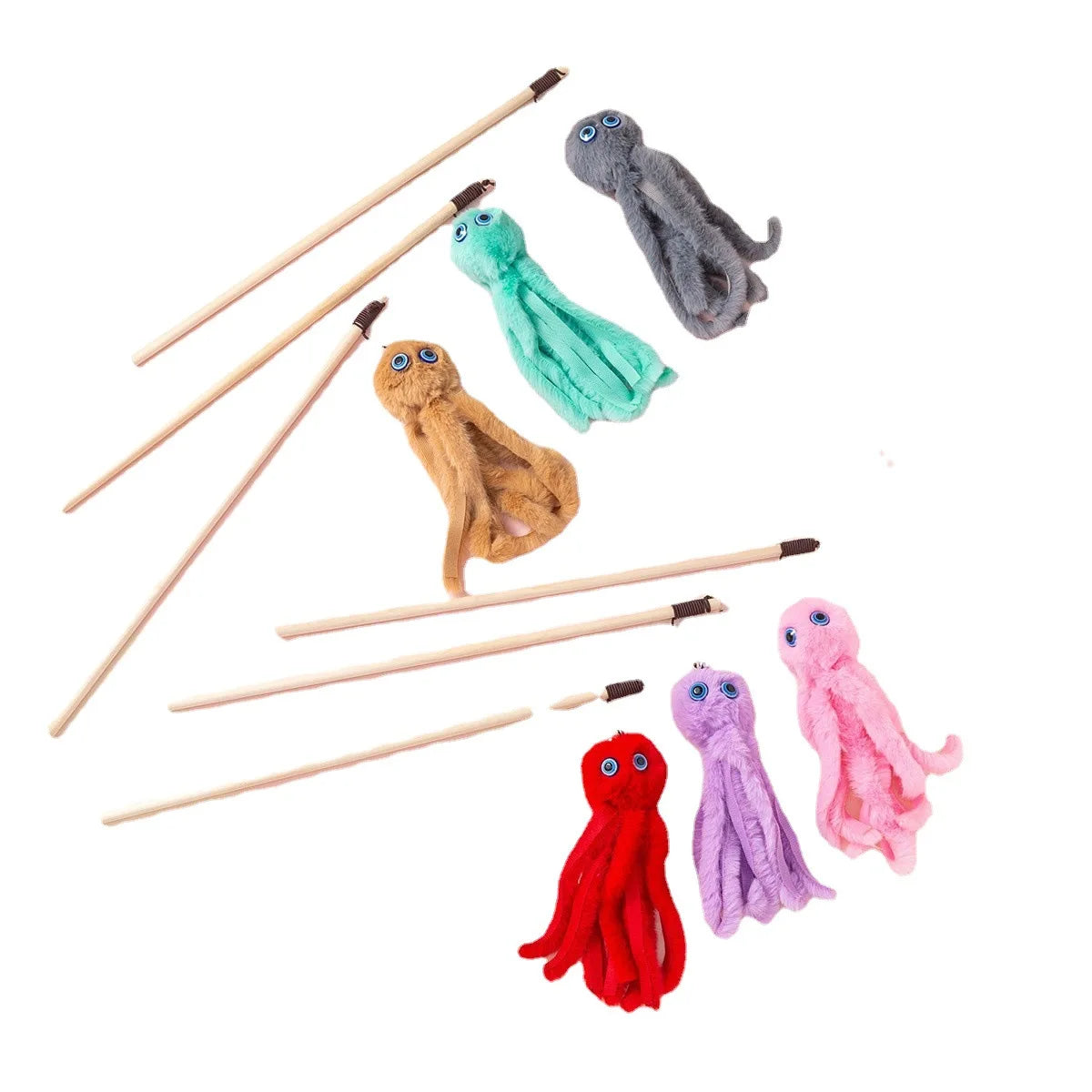 Kitten Play Interactive Cat Toys Cat Teaser Wand Fun Pet Plush Octopus Pole Cute Fun Toys Cat Supplies